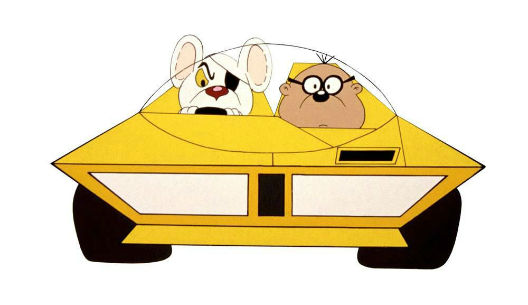 Danger Mouse and Penfold in the Mark III Danger car.